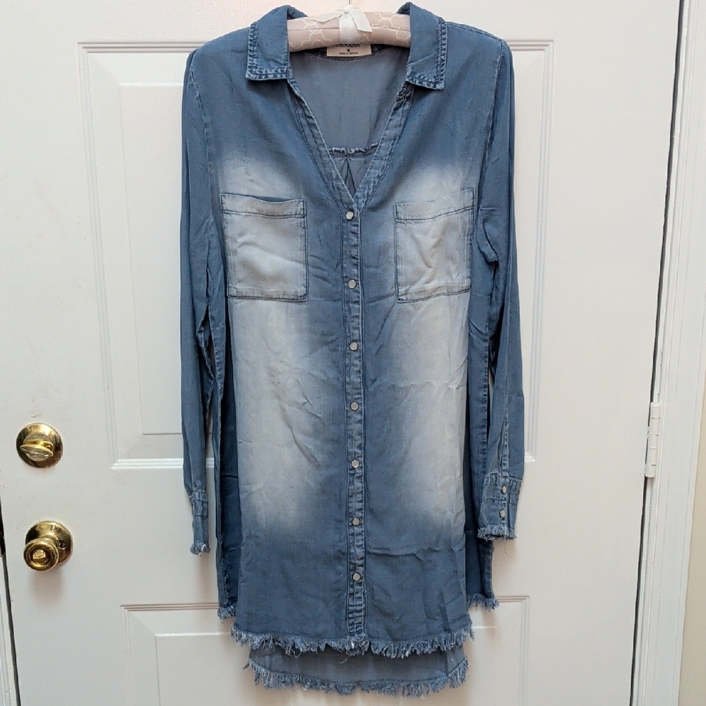 Zenana Blue Denim Shirt Dress